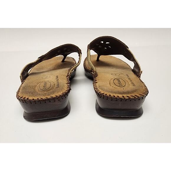 Dr. Scholls Women's Brown Leather Floral Thong Flip Flop Sandal Shoes Size US 7 - Picture 3 of 7